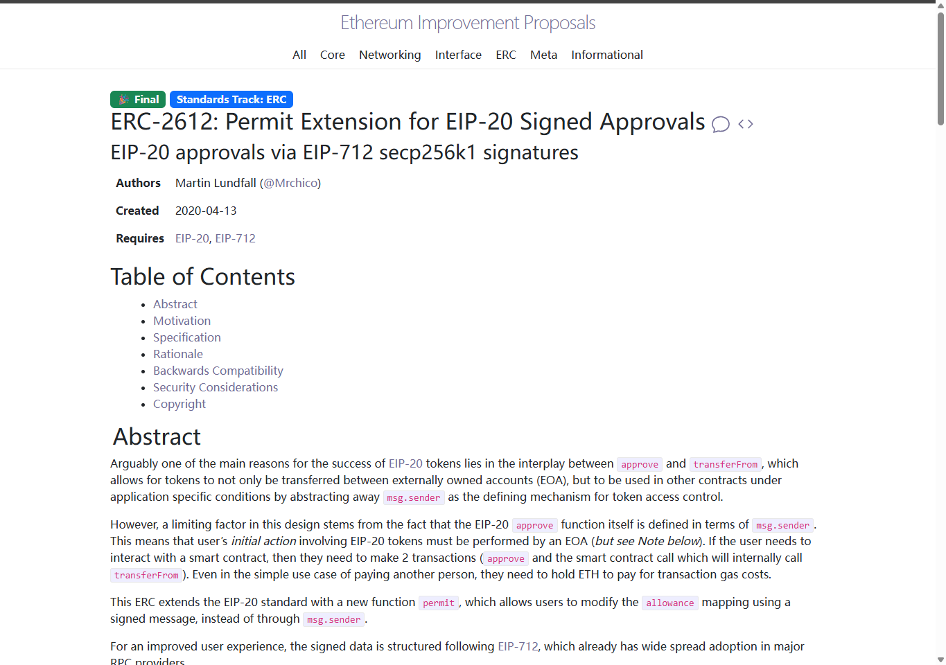 7 Eylül 2026 tarihli gerçek ERC-2612 sayfa görüntüsü. Permit, ağ eklemekten farklı olarak token izniyle ilgilidir; bu ayrım beklenmeyen imza taleplerini tanımaya yardımcı olur.